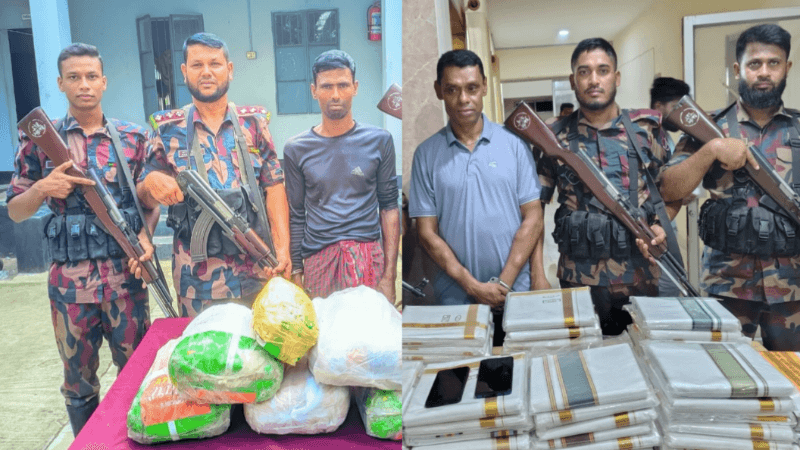 বেনাপোল সীমান্তে বিজিবির অভিযানে ২ আসামীসহ মাদক ও চোরাচালানি পণ্য আটক
