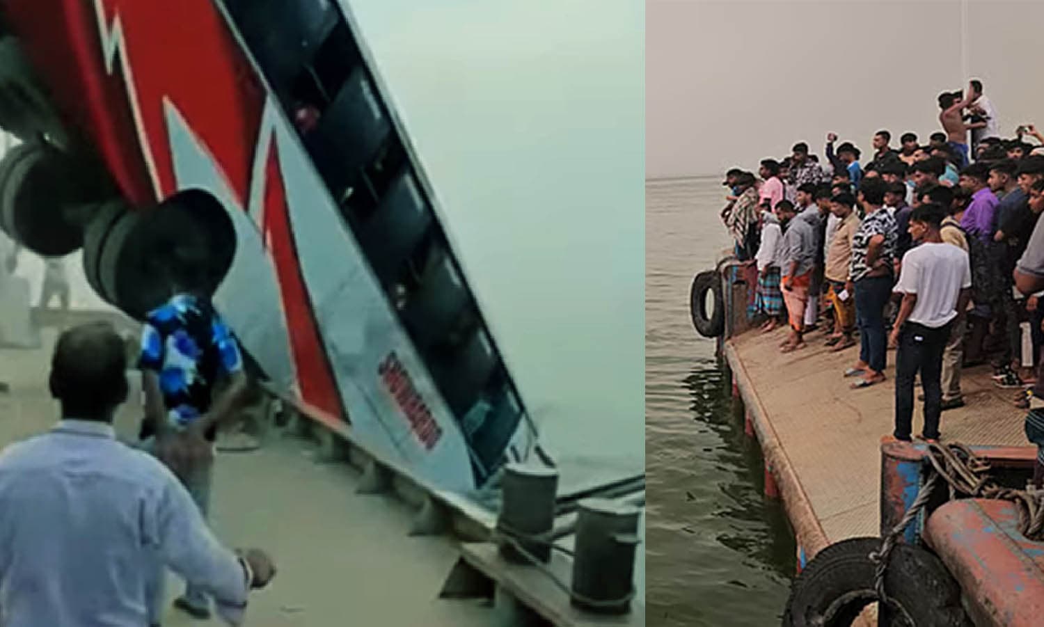 দৌলতদিয়া ফেরিঘাটে ফেরিতে ওঠার সময় বাস পদ্মায়, বহু হতাহতের শঙ্কা