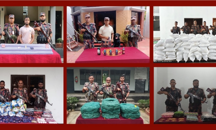 সীমান্তে কোটি টাকার স্বর্ণ, মাদক ও চোরাচালানি পণ্যসহ চোরাচালানী আটক